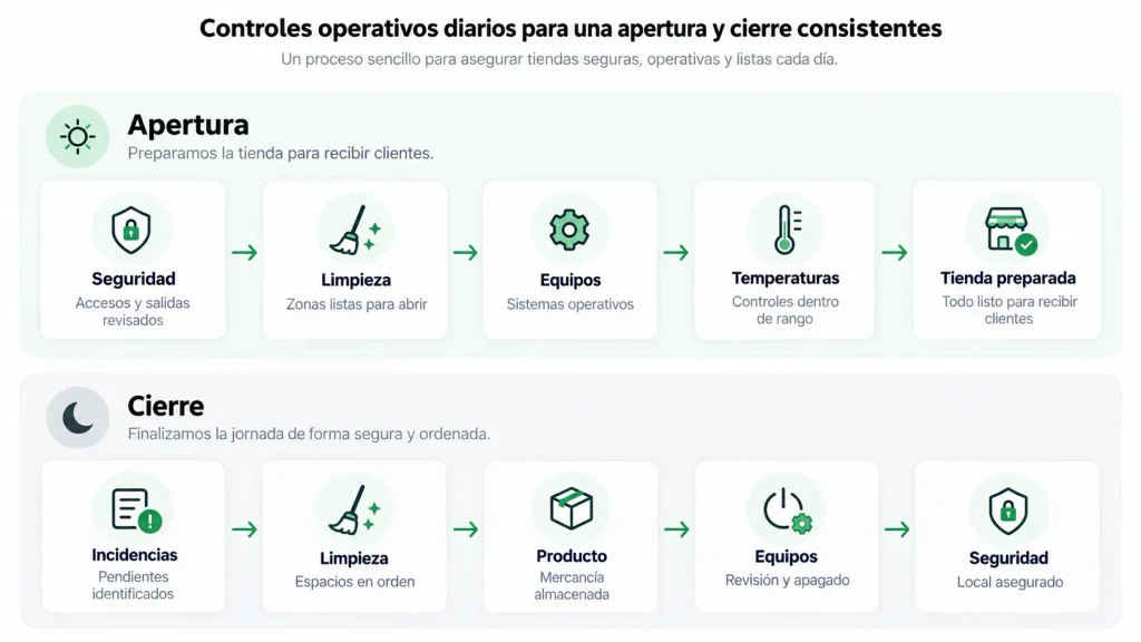 Controles que debe incluir un checklist de apertura y cierre de tienda